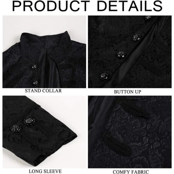 Mens Steampunk Medieval Jacket Pirate Viking Renaissance Tuxedo Coat - Picture 5 of 7